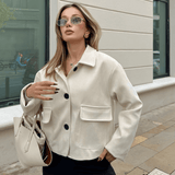Retro Faux Suede Jacket with Front Flap Pockets