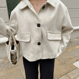 Retro Faux Suede Jacket with Front Flap Pockets