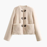 Teddy Fleece Jacket with Toggle Closure and Front Pockets