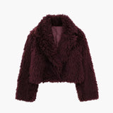 Shaggy Faux Fur Jacket with Wide Lapel and Cropped Fit