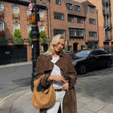 Long Faux Suede Trench Coat with Belted Waist
