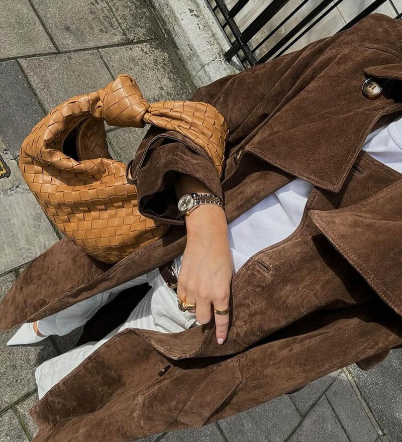 Long Faux Suede Trench Coat with Belted Waist