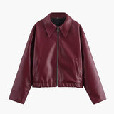 Chaqueta corta oversize efecto piel en burdeos