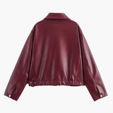 Chaqueta corta oversize efecto piel en burdeos