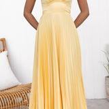 Vestido midi plisado con escote en V y tirantes anchos