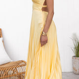 Vestido midi plisado con escote en V y tirantes anchos