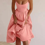 Vestido midi de verano con tirantes finos y falda evasé para mujer elegante