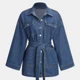 Chaqueta denim con cinturón para mujer