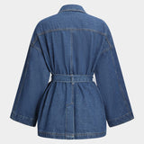 Chaqueta denim con cinturón para mujer