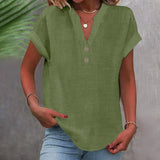 Blusa Casual con Botones de Estilo Lino para Muje