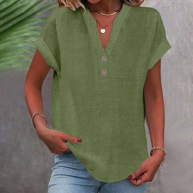 Blusa Casual con Botones de Estilo Lino para Muje