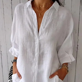 Blusa Camisera de Lino Suelto para Mujer