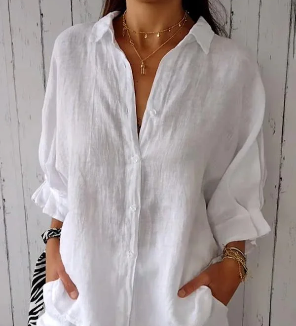 Blusa Camisera de Lino Suelto para Mujer