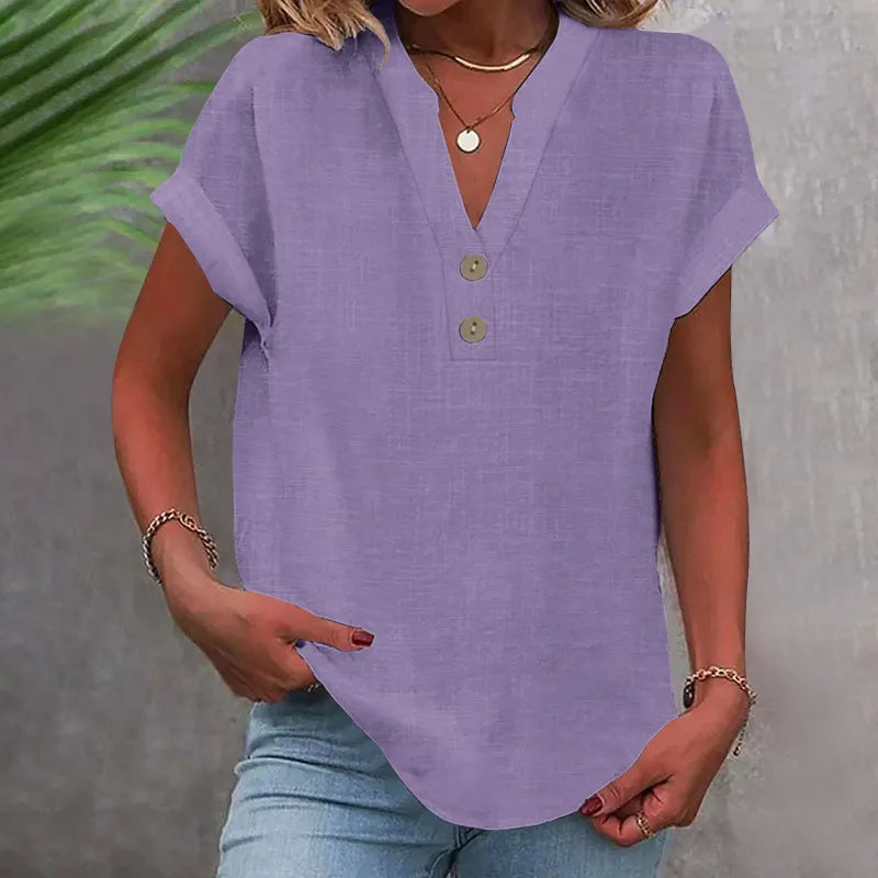 Blusa Casual con Botones de Estilo Lino para Muje