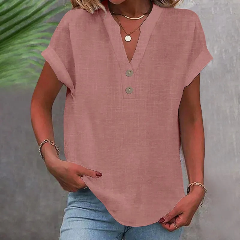 Blusa Casual con Botones de Estilo Lino para Muje