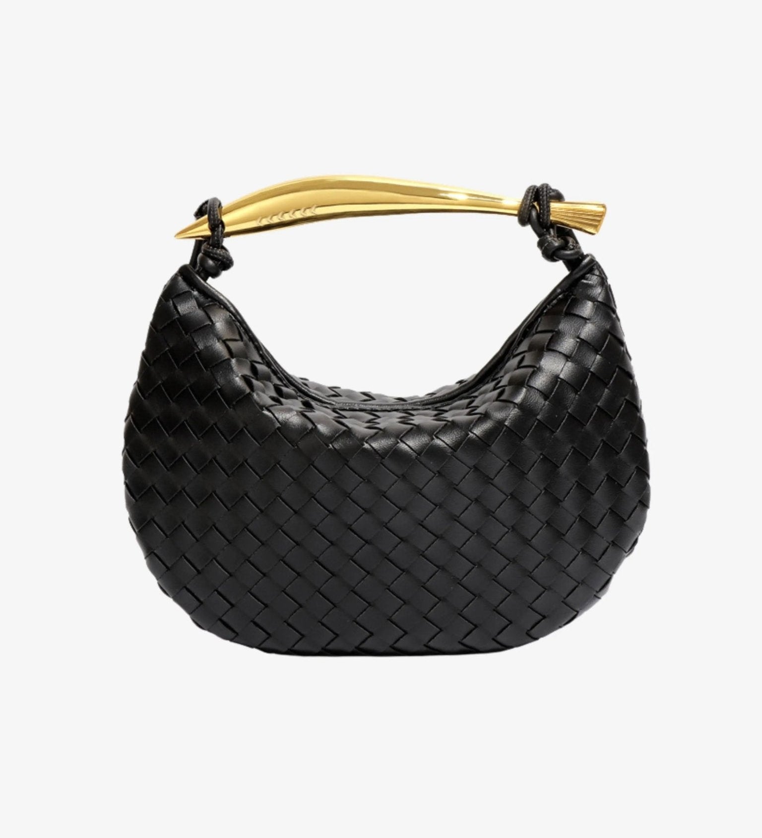 Bolso Alexandra de Cuero – Trenzado con Asa Escultural Dorada