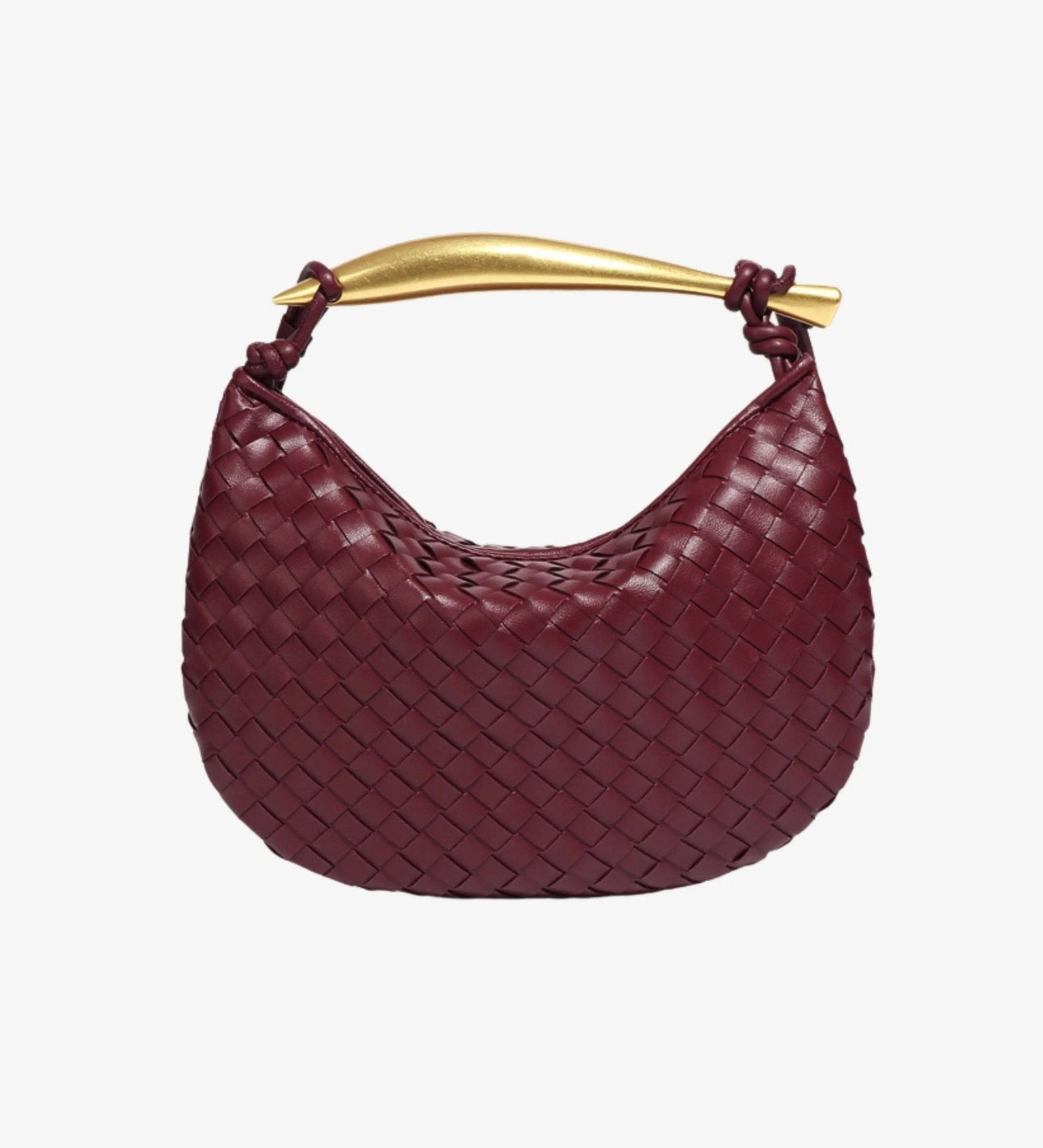 Bolso Alexandra de Cuero – Trenzado con Asa Escultural Dorada