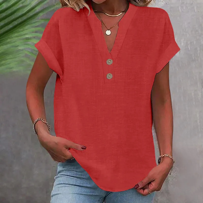 Blusa Casual con Botones de Estilo Lino para Muje