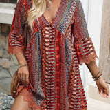 Vestido Boho Amara – Túnica de Verano con Encaje y Estampado Multicolor