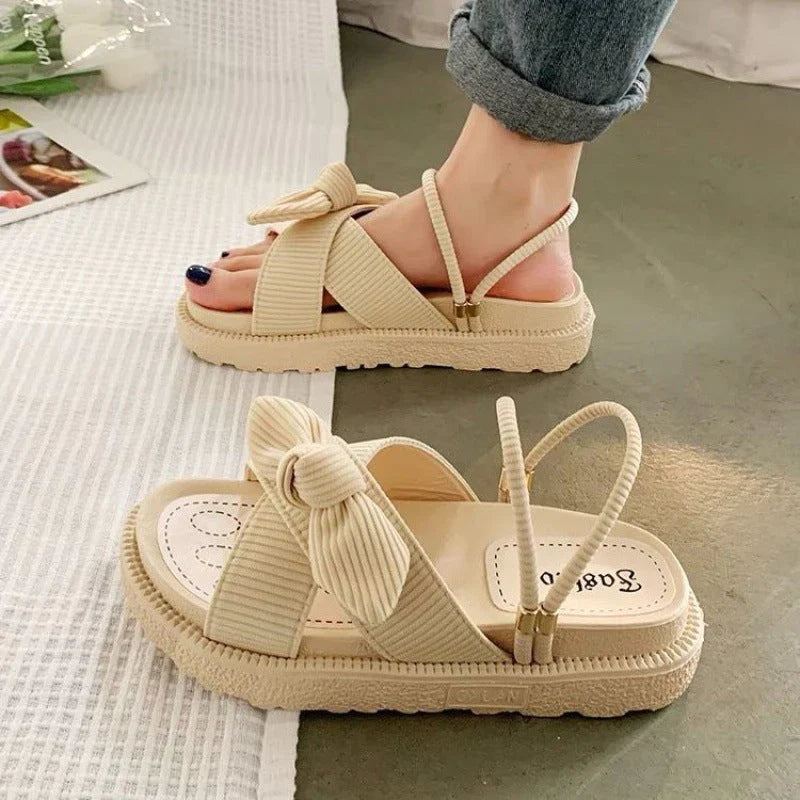 Sandalias de Plataforma Baja Mujer – Tiras Cruzadas con Lazo