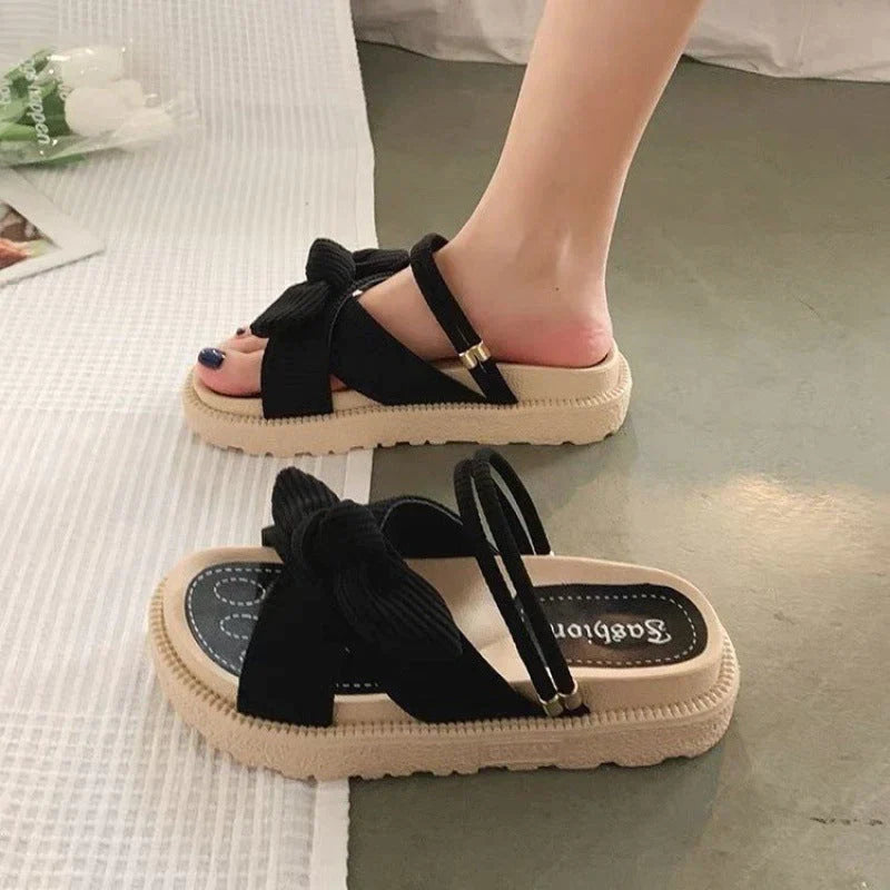 Sandalias de Plataforma Baja Mujer – Tiras Cruzadas con Lazo