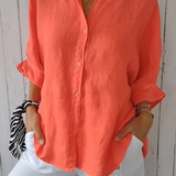 Blusa Camisera de Lino Suelto para Mujer