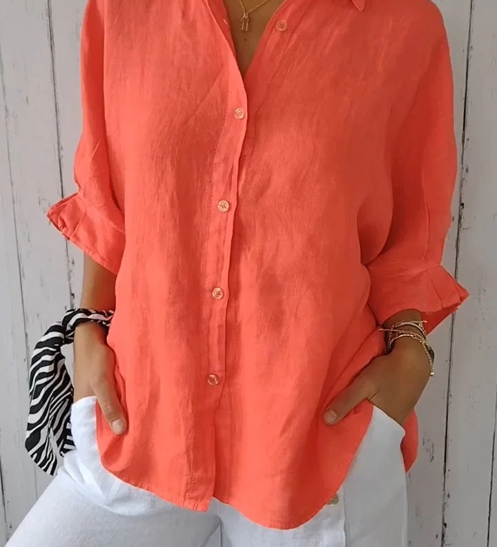 Blusa Camisera de Lino Suelto para Mujer