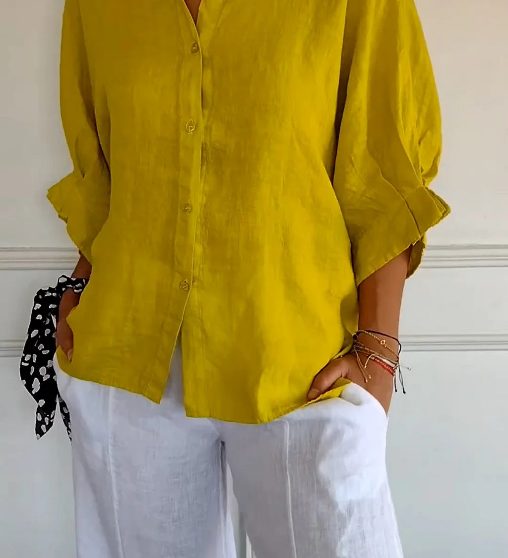 Blusa Camisera de Lino Suelto para Mujer