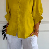 Blusa Camisera de Lino Suelto para Mujer