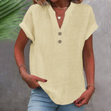 Blusa Casual con Botones de Estilo Lino para Muje
