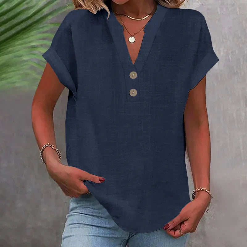 Blusa Casual con Botones de Estilo Lino para Muje