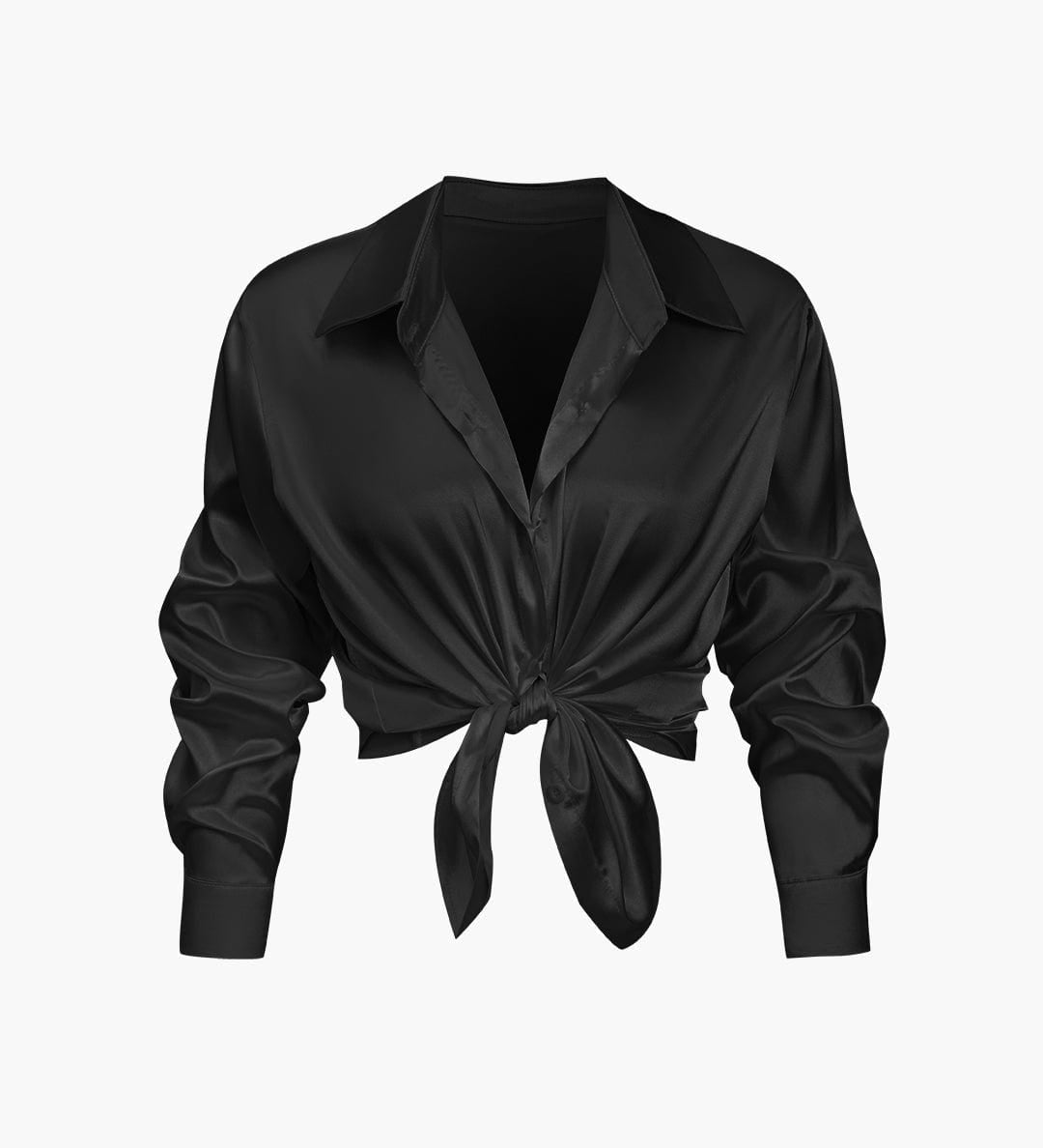 Blusa Satinada de Mujer con Nudo Frontal y Manga Larga