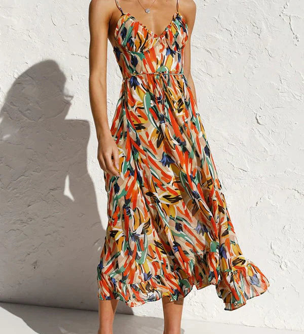 Vestido Midi Estampado con Tirantes Finos