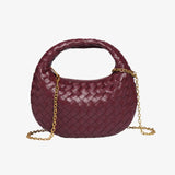 Mini Bolso de Cuero Trenzado con Cadena Dorada