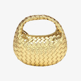 Mini Bolso de Cuero Trenzado con Cadena Dorada