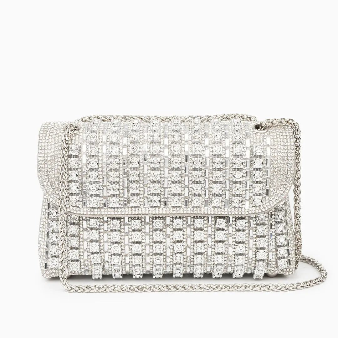 Bolso de Cadena Lujoso con Brillantes y Cadena Dorada – Bolso de Noche Mujer