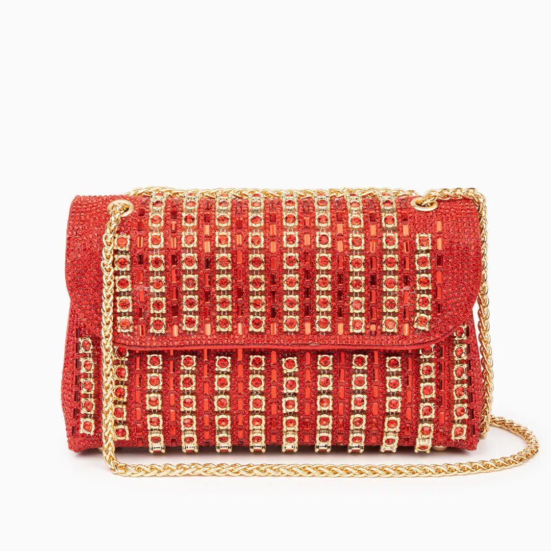 Bolso de Cadena Lujoso con Brillantes y Cadena Dorada – Bolso de Noche Mujer