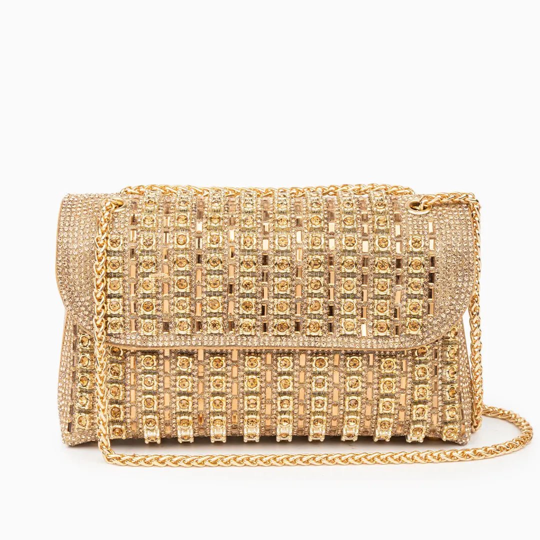 Bolso de Cadena Lujoso con Brillantes y Cadena Dorada – Bolso de Noche Mujer