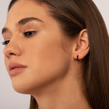 Aros dorado rosa con circonitas negras – pendientes elegantes para mujer
