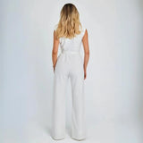Structured High-Waisted Sleeveless Jumpsuit in Beige