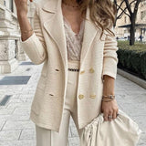 Blazer de Punto Acanalado Doble Botonadura para Mujer