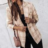 Blazer de Cuadros Texturizado con Botones Dorados para Mujer
