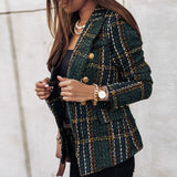 Blazer de Cuadros Texturizado con Botones Dorados para Mujer