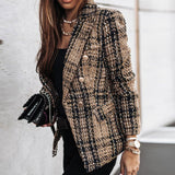 Blazer de Cuadros Texturizado con Botones Dorados para Mujer