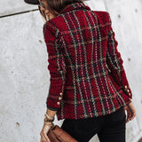 Blazer de Cuadros Texturizado con Botones Dorados para Mujer