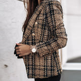 Blazer de Cuadros Texturizado con Botones Dorados para Mujer