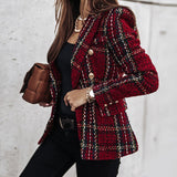 Blazer de Cuadros Texturizado con Botones Dorados para Mujer
