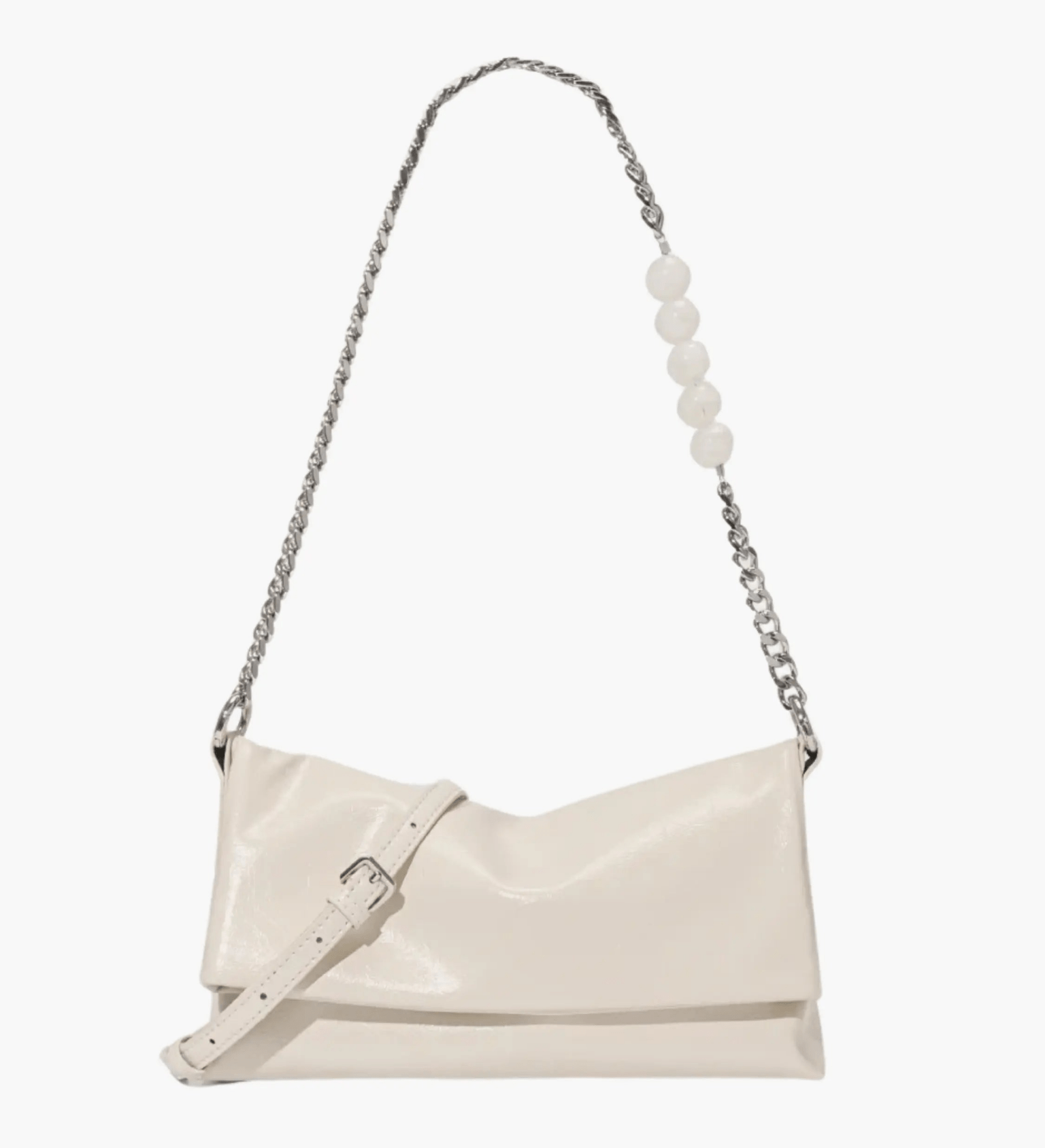 Bolso de Cadena Elegante con Detalles de Perlas – Bolso de Hombro Minimalista