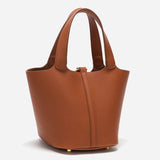 Elegant Textured Leather Bucket Bag with Gold Lock