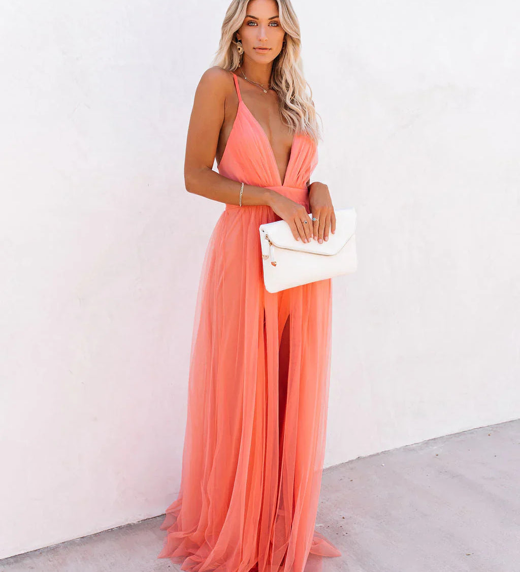 Vestido Largo de Tul con Espalda Descubierta – Estilo de Ensueño